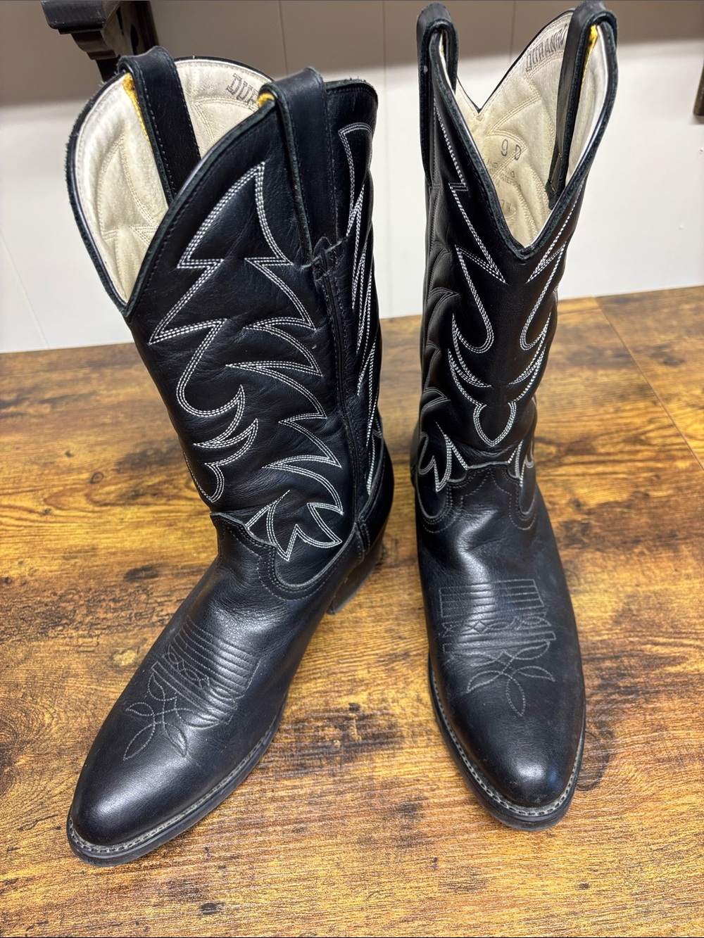 Durango Men’s Black Leather Western Cowboy Boots with White Stitching